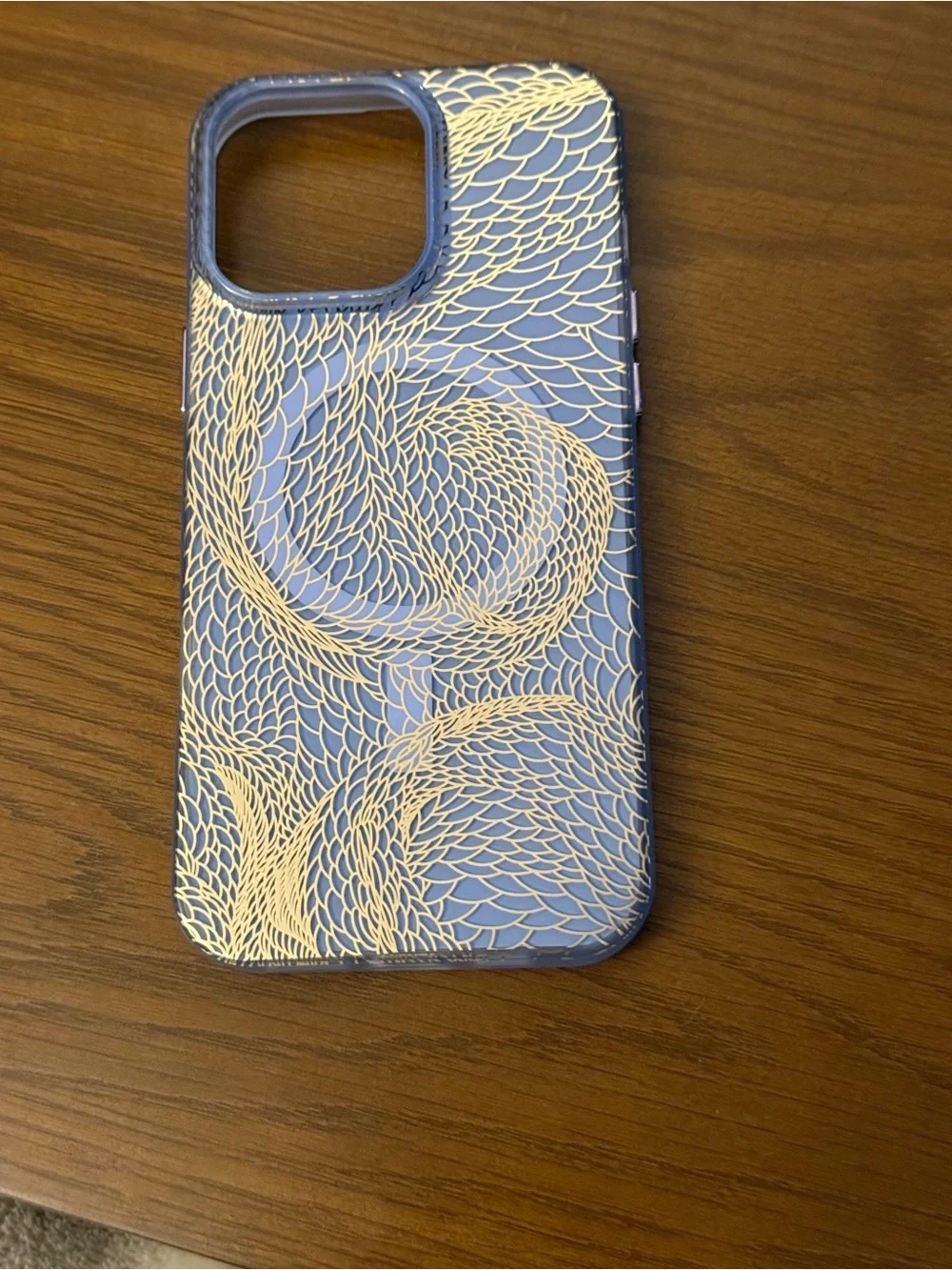 Blue Decorative Phone Case with Gold Swirl Design